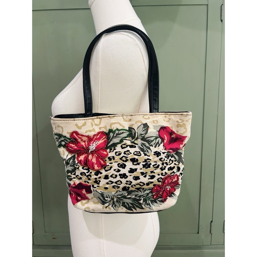 Vintage Beaded Leopard Floral Mini Shoulder Bag Boho Artsy 90s Whimsigoth Phoebe